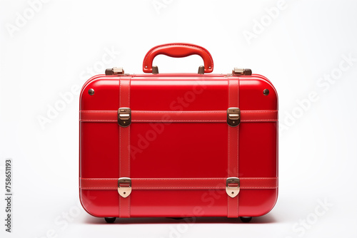 A red luggage suitcase isolated against white background