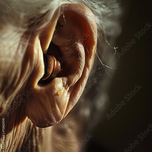 Hearing aids for the elderly. close-up in the ear. generative ai