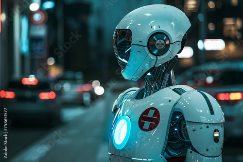 A humanoid robot assisting in disaster response efforts, locating survivors and providing medical assistance.