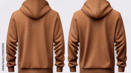 Set of brown front and back view tee hoodie hoody sweatshirt on transparent background cutout, PNG file. Mockup template for artwork graphic design