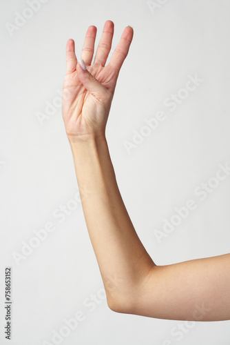 Violence at home hand gesture on white background