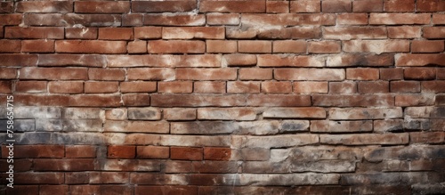 A detailed closeup photo showcasing an antique brick wall displaying intricate brickwork patterns. The weathered bricks give off a rustic charm