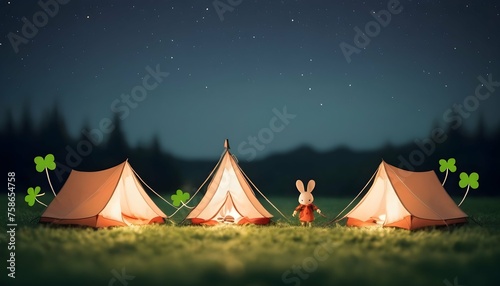 Mice With Clover Leaf Tents Camping Under The Sta