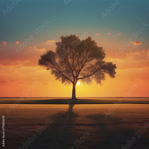 A Lonely tree in the sunset. © Pram