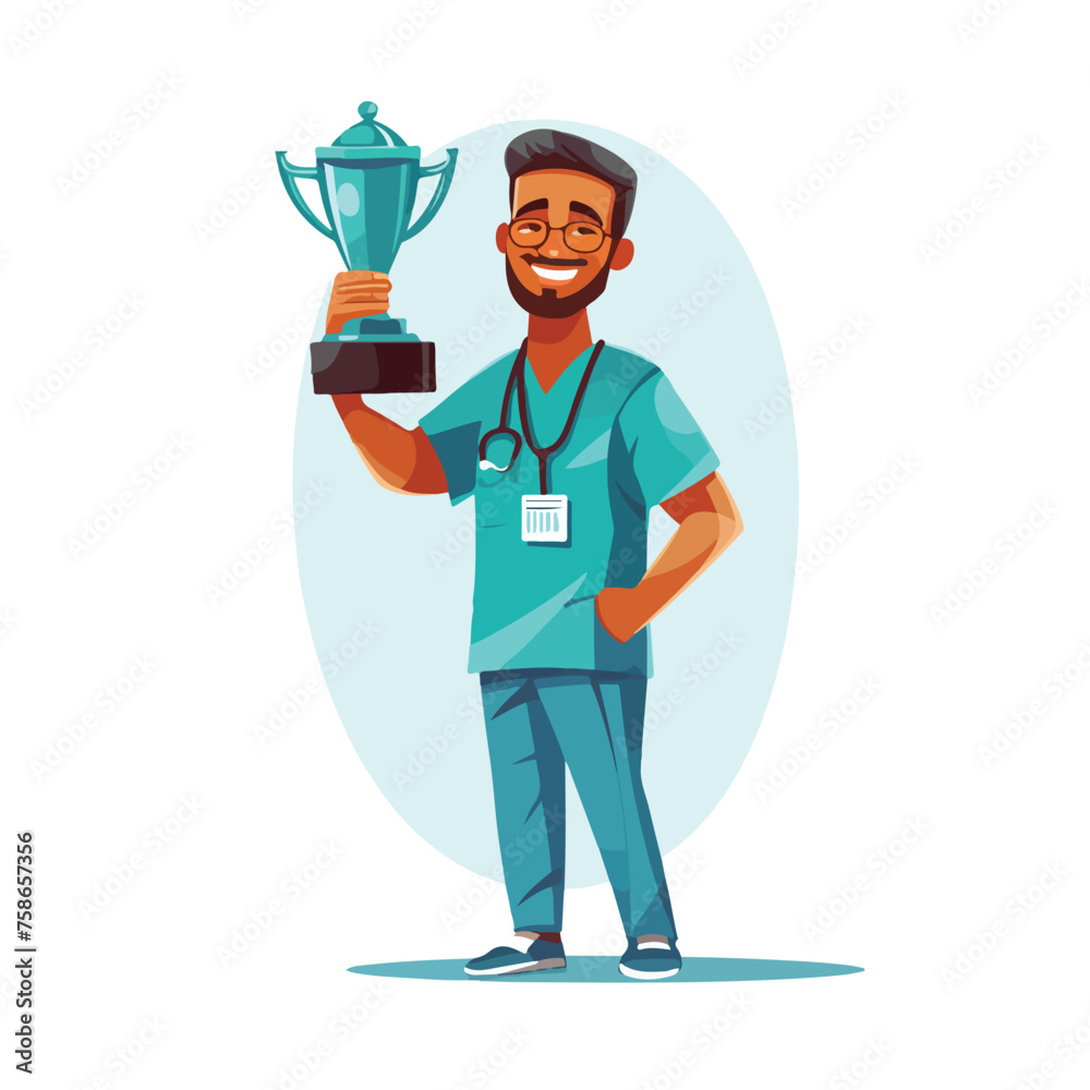 Cartoon Surgeon holding Trophy Character Design Ill