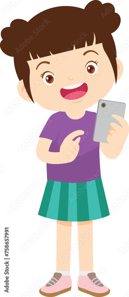 cute kids standing use smartphone and tablet gadget