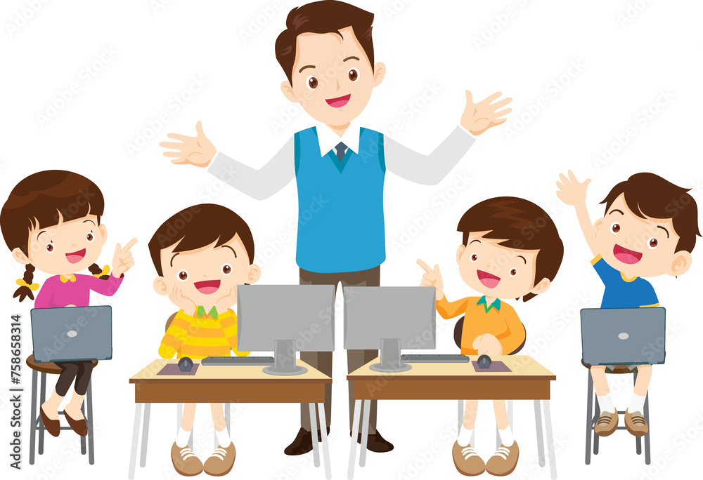 happy teacher and student learning computer happy teacher and student learning computer