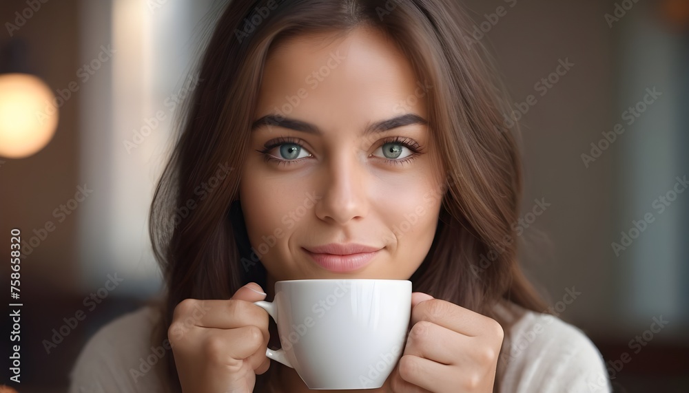 The beauty of simplicity as a good looking person enjoys a cup of coffee in the morning sunlight their cute face illuminated by the soft glow accentuated by their stunning beautiful colored Eyes The beauty of simplicity as a good looking person enjoys a cup of coffee in the morning sunlight their cute face illuminated by the soft glow accentuated by their stunning beautiful colored Eyes