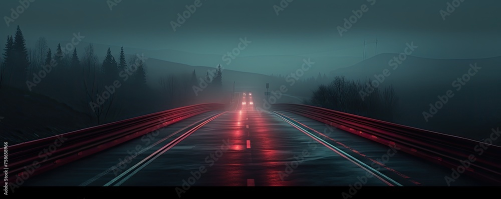 In a stunning display of motion, cars leave fiery red trails along a winding asphalt road at night, illuminated by a long-exposure shot.