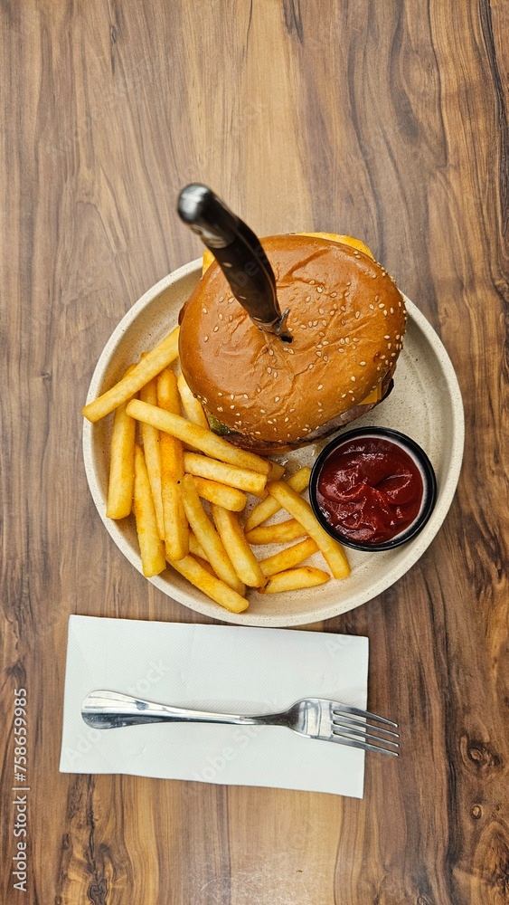 burger and fries - obrazy, fototapety, plakaty 