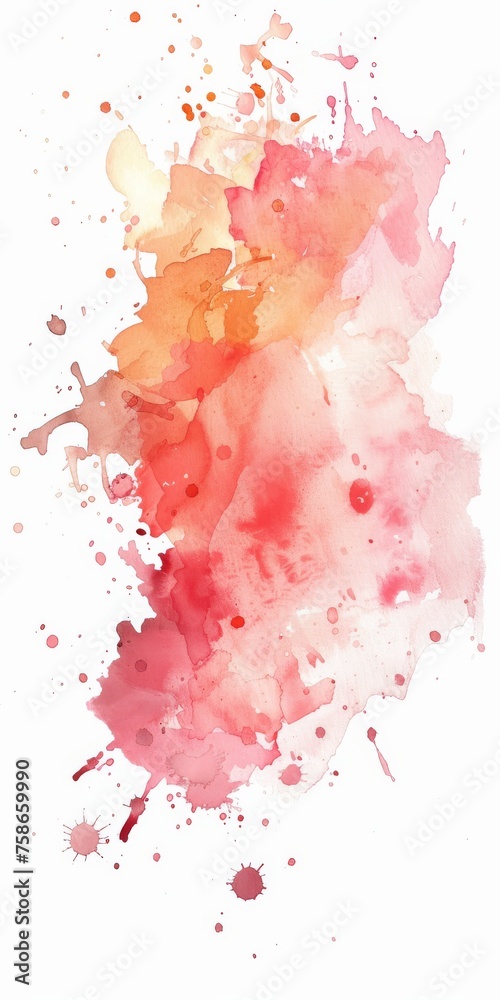 Soft watercolor splashes in red and pink tones with delicate droplets on a white canvas, capturing the essence of tranquility.