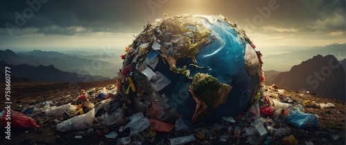 Ecological garbage disaster. Heaps of garbage that are killing our planet. photo