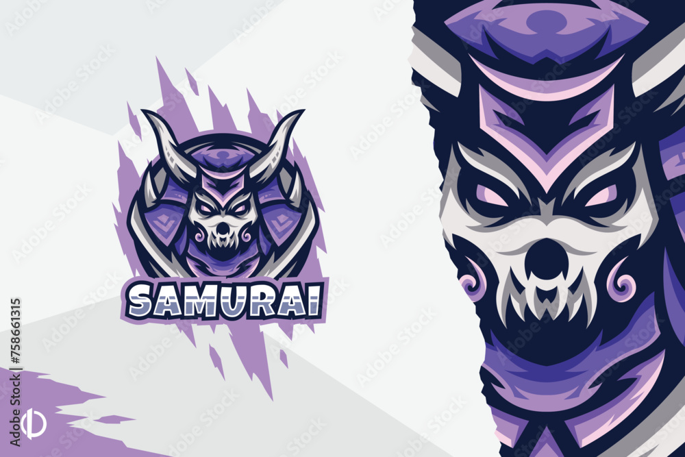 Modern Samurai Skull design, Mascot & Esports Design, All elements in this template are fully editable, Vector design.