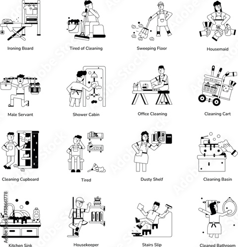 Pack of House Cleaning Glyph Icons 


