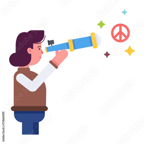 A flat style icon of girl foreseeing peace 