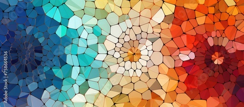 Seamless pattern of colorful pentagon fragments on concentric squares texture. photo