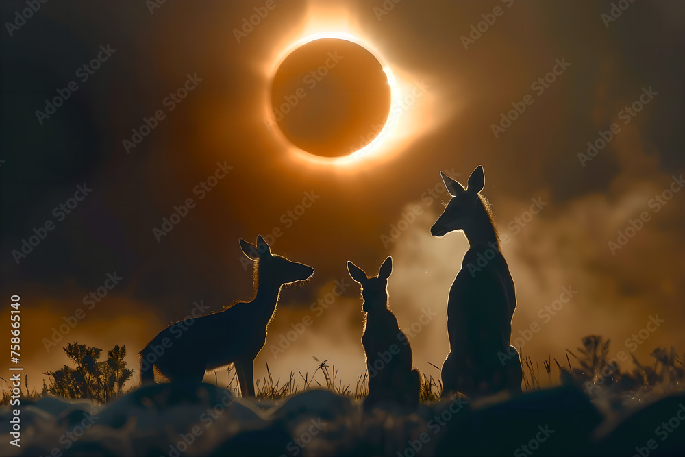 Animals viewing a Solar eclipse - obrazy, fototapety, plakaty 