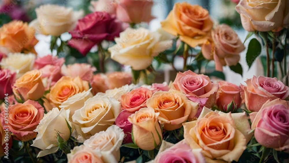 bunch of roses, pastel roses bouquet