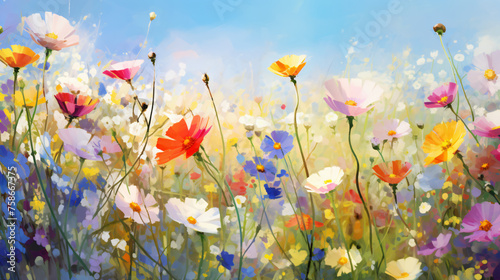 Digital oil painting of lush blooming summer meadow  © Natia
