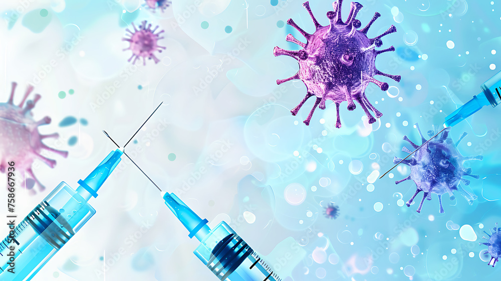 Medical procedures for sample collection, virus vaccine research, disease cure, clinical diagnoses, and cell immunity development concepts illustrated in a wide banner. Medical procedures for sample collection, virus vaccine research, disease cure, clinical diagnoses, and cell immunity development concepts illustrated in a wide banner.