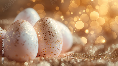 Holiday Easter eggs background , celebration backdrop and colorful easter eggs in beautiful nature landscape