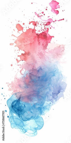 Vibrant watercolor splash in red and blue hues, evoking creativity and artistic expression against a white background.