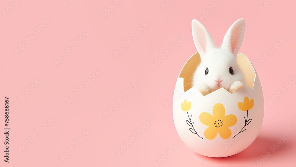 Easter bunny in eggshell on pink background Easter bunny in eggshell on pink background