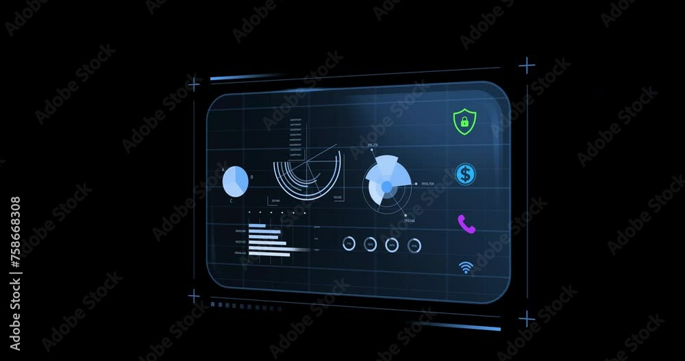 Animation of screen with banking data over black background Animation of screen with banking data over black background