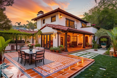 A sweden salsa dance floor graces the backyard of a craftsman-style house photo