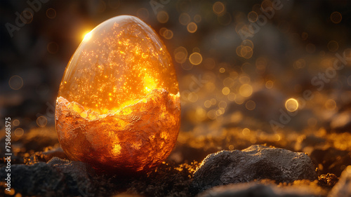 fire element egg, Holiday Easter eggs background , celebration backdrop and colorful easter eggs in beautiful nature landscape