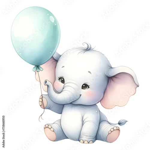 Cute elephant fun watercolor clipart, Playful baby elephant clipart © C-Kav