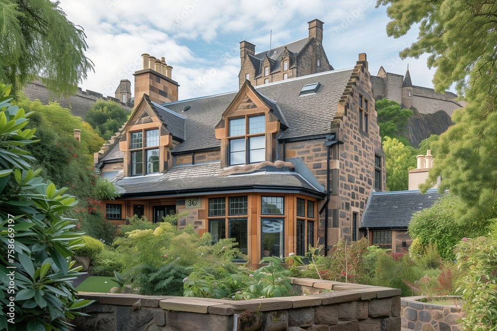 A Edinburgh castle view frames a craftsman-style house