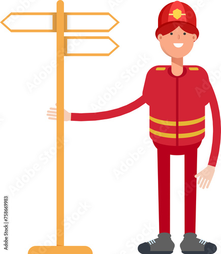 Firefighter Character and Signpost 