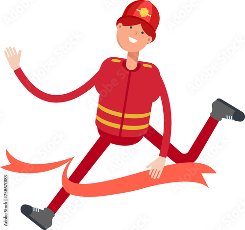 Firefighter Character Running at Finish Line 