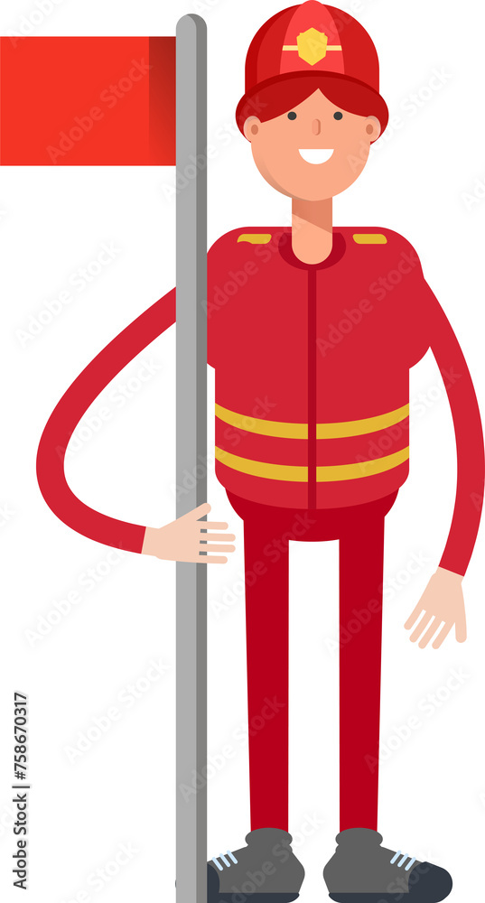 Firefighter Character Holding Flag Pole
Firefighter Character Holding Flag Pole