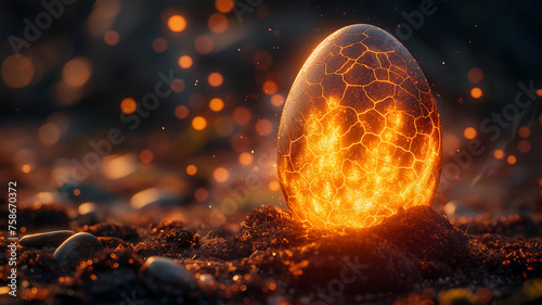 fire element egg, Holiday Easter eggs background , celebration backdrop and colorful easter eggs in beautiful nature landscape