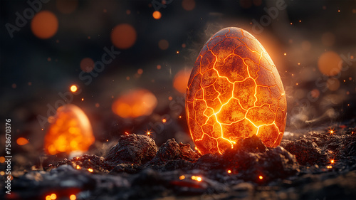 fire element egg, Holiday Easter eggs background , celebration backdrop and colorful easter eggs in beautiful nature landscape