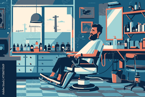 Illustration Vector of barbershop with barberman photo