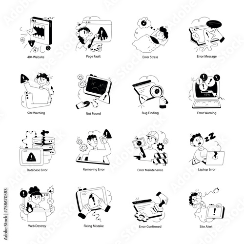 Trendy Doodle Mini Illustrations Depicting Website Issues 

