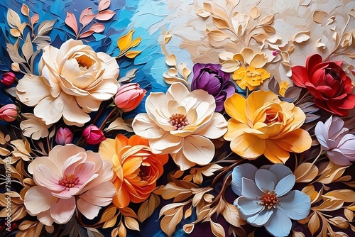 Colorful floral background with flowers and leaves.