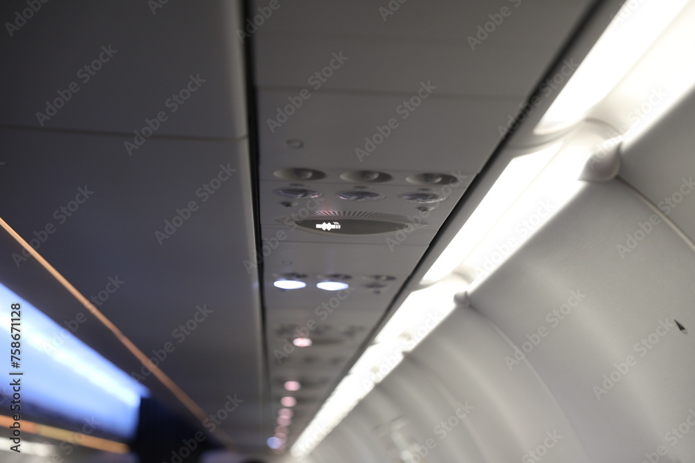 The interior of an airplane. The interior of an airplane.