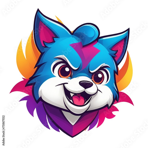 a close up of a wolf's face on a transparent background, colorful, cute colorful adorable, funny artwork, © SetCartoon