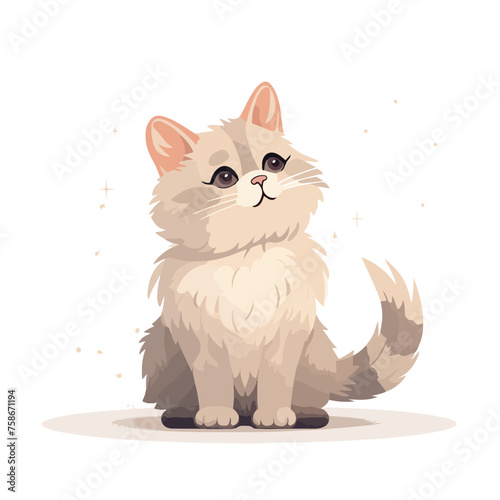 Cute furry cat sitting alone on white background