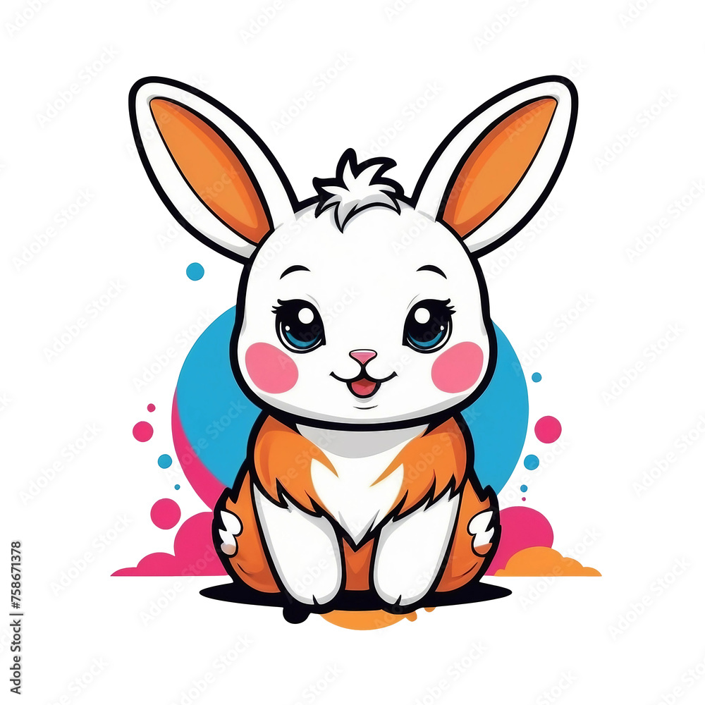 a cartoon rabbit sitting on the ground, multicolored vector art, extremely luminous bright design,  full-color airbrushed, white and orange, bright and colourful, 