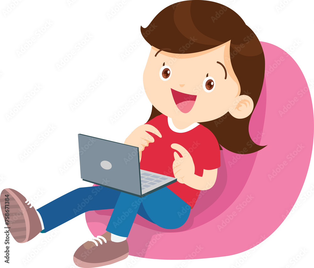 child use digital device sitting on beanbag child use digital device sitting on beanbag