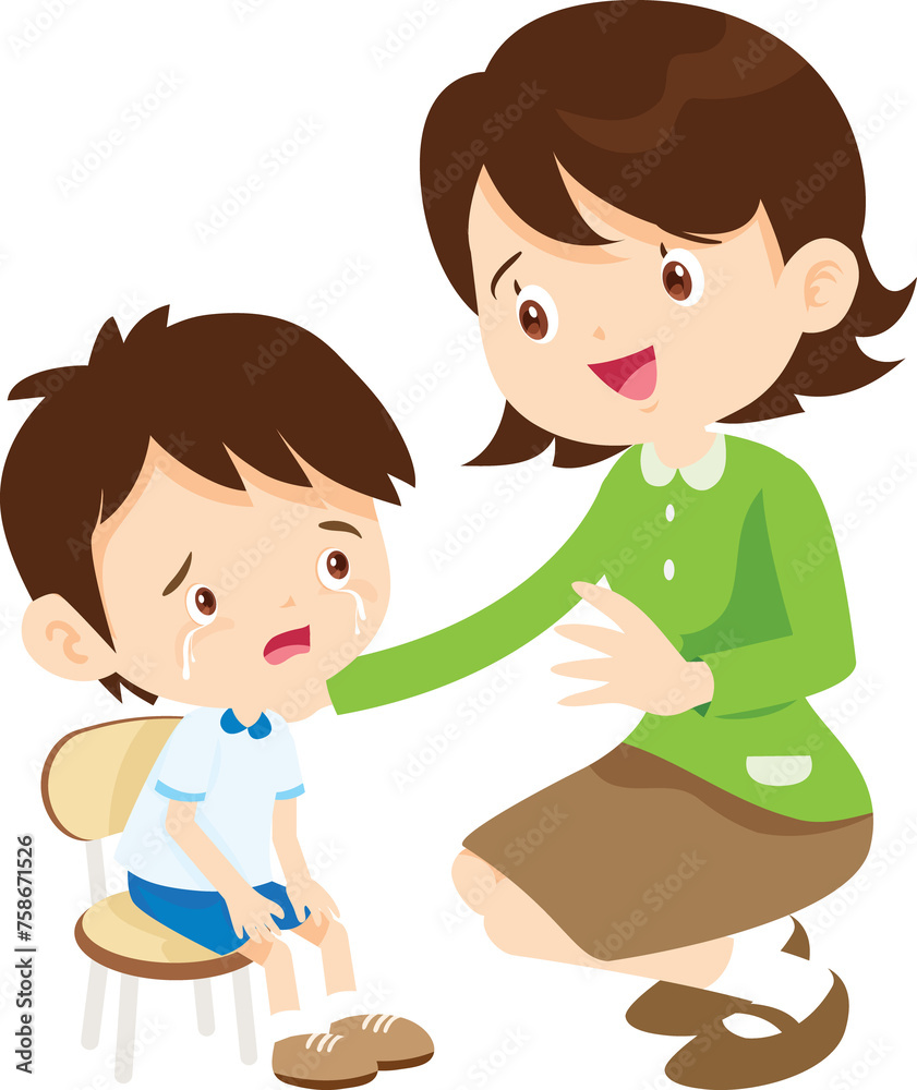 Comforting sad children with parent or teacher Comforting sad children with parent or teacher