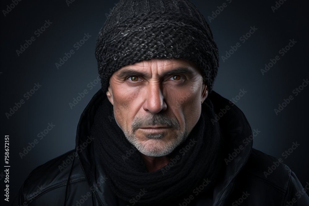 Portrait of an old man in a winter hat and jacket. Portrait of an old man in a winter hat and jacket.