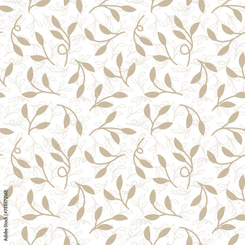 Delicate floral vine seamless pattern with hand drawn plants elements for textile or wallpaper, scrapbook paper. Light pastel nude vector background