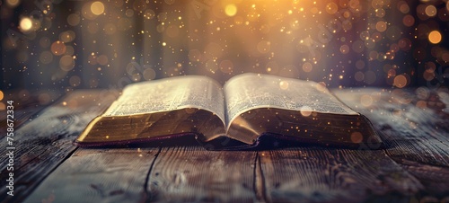 Bible, Holy Book. bokeh effect. Old background. generative ai