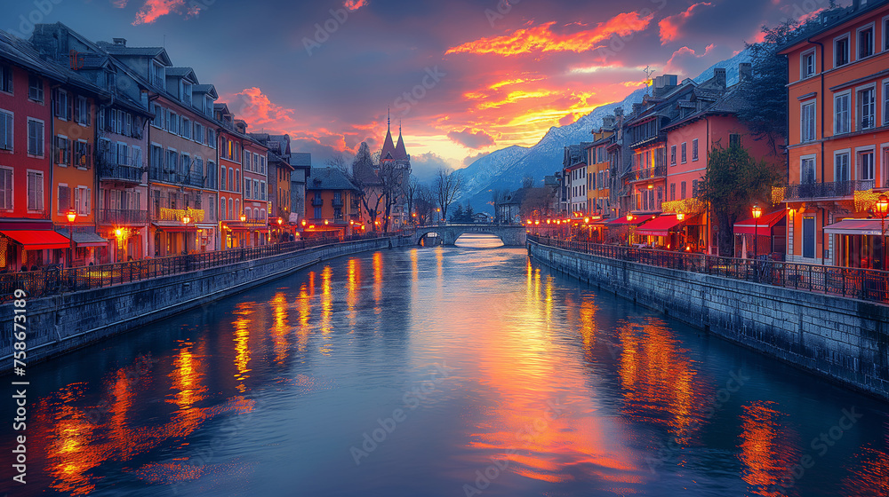 Fototapeta premium The landscape of some alpine town.